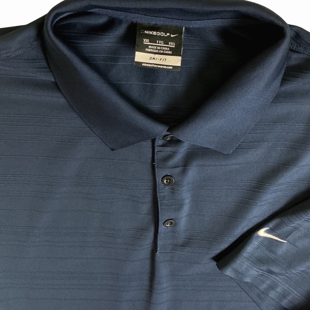 Nike Golf Polo Shirt Mens XXL Blue Dri-Fit‎ Striped Short Sleeve Performance